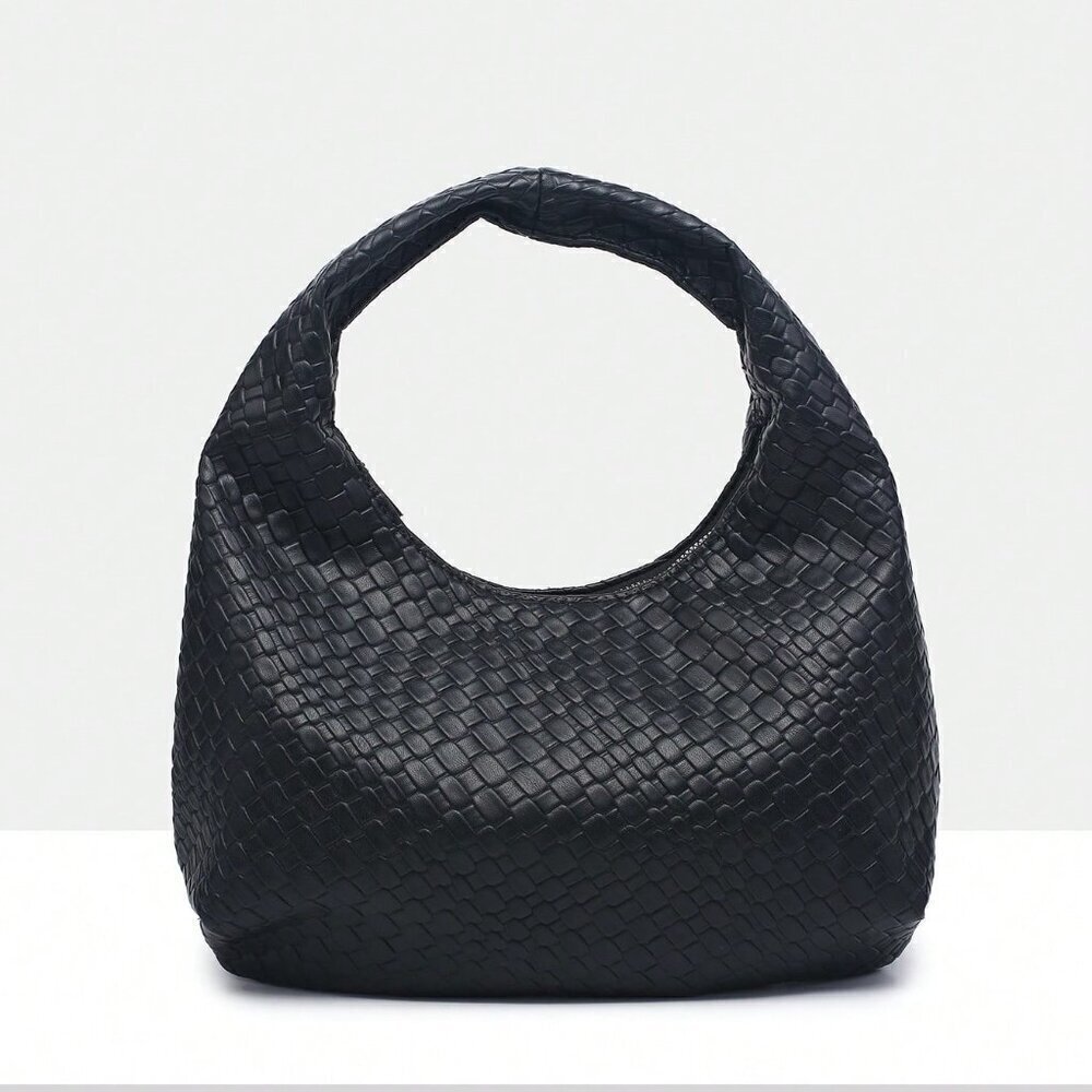 Black Casual Women's Leisure Faux Woven Leather Shoulder Bag - Picture 2 of 6